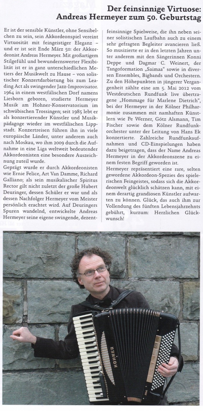 Andreas Hermeyer zum 50. Geburtstag im Akkordeon Magazin
